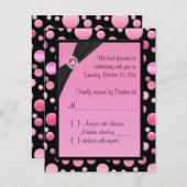 ピンクおよび黒い水玉模様RSVPカード 出欠カード (正面/裏面)