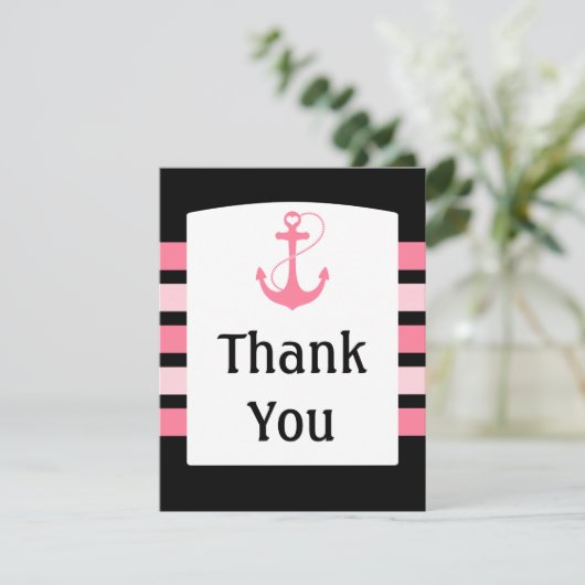 ピンクおよび黒い結婚式は感謝していしています サンキューカード (スタンド正面)