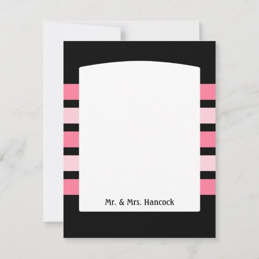 ピンクおよび黒い結婚式は感謝していしています サンキューカード (裏面)