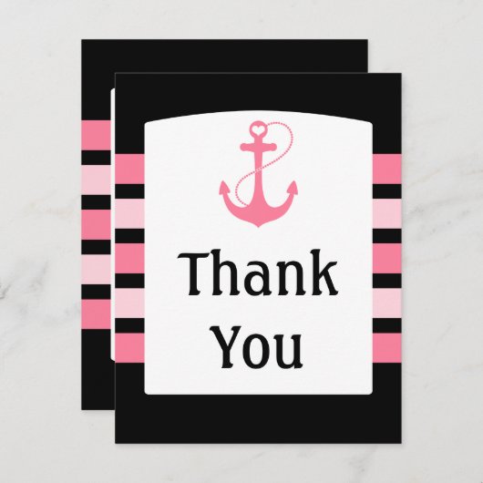ピンクおよび黒い結婚式は感謝していしています サンキューカード (正面/裏面)