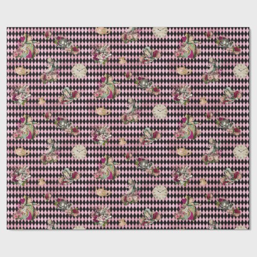 ピンクおよび黒い道化師の不思議の国のアリス ラッピングペーパー (フラット)