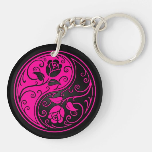 ピンクおよび黒い陰陽のバラ キーホルダー (裏面)