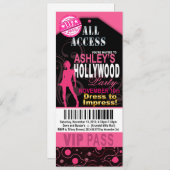 ピンクおよび黒いVIPハリウッドのチケットのパーティー 招待状 (正面/裏面)