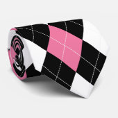 ピンクおよび黒くアーガイル柄のなタイ ネクタイ (ロール)