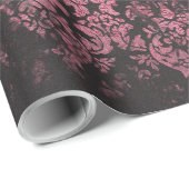 ピンクおよび黒く旧式な傷のグランジなダマスク織16 ラッピングペーパー (ロールコーナー)