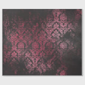 ピンクおよび黒く旧式な傷のグランジなダマスク織16 ラッピングペーパー (フラット)