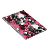 ピンクおよび黒のバラのスカルパターン ノートブック (右側)