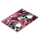 ピンクおよび黒のバラのスカルパターン ノートブック (左側)