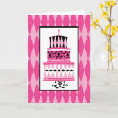 ピンクおよび黒のパーティーのケーキ カード (黄色い花)