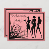 ピンクおよび黒の服のシルエットのバチェロレッテ 招待状 (正面/裏面)