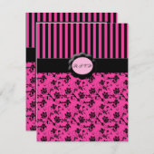 ピンクおよび黒ストライプのなRSVPのカード 出欠カード (正面/裏面)