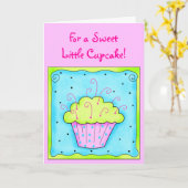 ピンクおよびTurquioseのカップケーキカード カード (黄色い花)