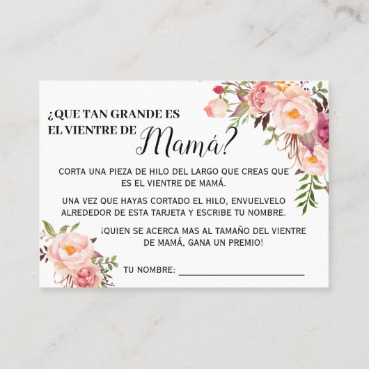 ピンクお母さんベリーゲームのバイリンガルカードはどれくらい大きい プレイスカード (裏面)