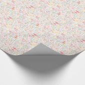 ピンクお洒落がかったオレンジ色の黄色い緑の花 ラッピングペーパー (角)