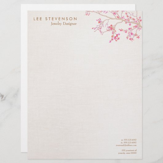 ピンクお洒落さくらんぼ自然 レターヘッド (正面/裏面)