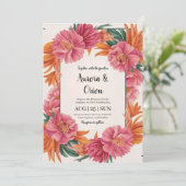 ピンクお洒落とオレンジのフローラ結婚 招待状 (スタンド正面)