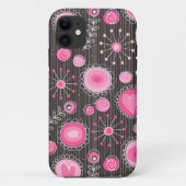 ピンクお洒落とグレーのハートと花のフローラ Case-Mate iPhoneケース (裏面)