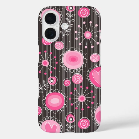 ピンクお洒落とグレーのハートと花のフローラ Case-Mate iPhoneケース (裏面)