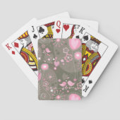 ピンクお洒落とグレーのハート、鳥と花 トランプ (裏面)