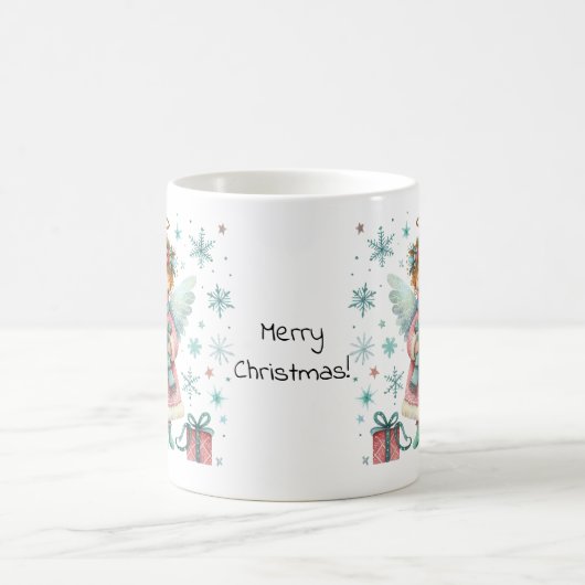 ピンクお洒落とブルーのクリスマスエンジェル コーヒーマグカップ (中央)