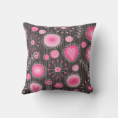 ピンクお洒落とブルーのハートと花フローラ クッション (裏面)