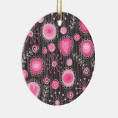 ピンクお洒落とブルーのハートと花フローラ セラミックオーナメント (右)