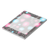 ピンクお洒落とブルーのハートと花フローラ ノートパッド (回転)