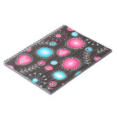 ピンクお洒落とブルーのハートと花フローラ ノートブック (左側)