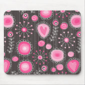 ピンクお洒落とブルーのハートと花フローラ マウスパッド (正面)