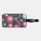 ピンクお洒落とブルーのハートと花フローラ ラゲッジタグ (裏面横)