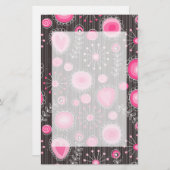 ピンクお洒落とブルーのハートと花フローラ 便箋 (正面/裏面)