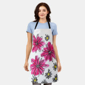 ピンクお洒落と白の花 エプロン (着用した状態)