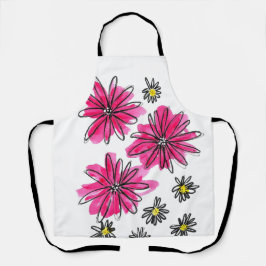 ピンクお洒落と白の花 エプロン