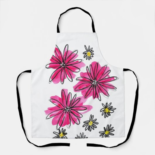 ピンクお洒落と白の花 エプロン (正面)