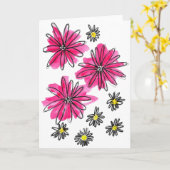 ピンクお洒落と白の花 カード (黄色い花)