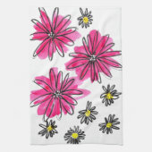 ピンクお洒落と白の花 キッチンタオル (縦)