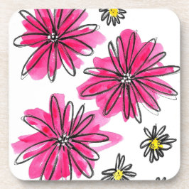 ピンクお洒落と白の花 コースター