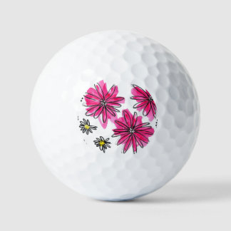 ピンクお洒落と白の花 ゴルフボール