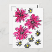 ピンクお洒落と白の花 ポストカード (正面/裏面)