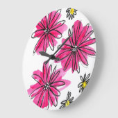 ピンクお洒落と白の花 ラージ壁時計 (傾斜)