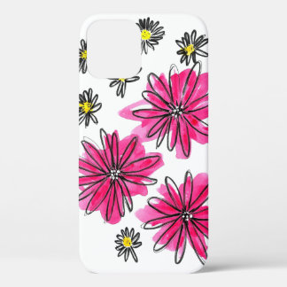 ピンクお洒落と白の花 iPhone 12ケース