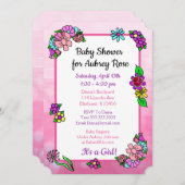 ピンクお洒落と紫のフローラの赤ちゃんシャワー 招待状 (正面/裏面)