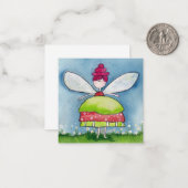 ピンクお洒落と緑の水の色の妖精 ノートカード (正面/裏面インサイチュ)