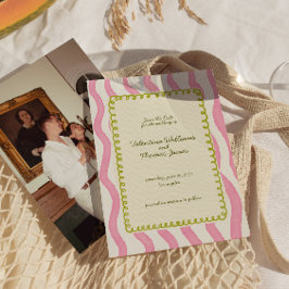 ピンクお洒落と緑の結婚式の日付を保存 招待状