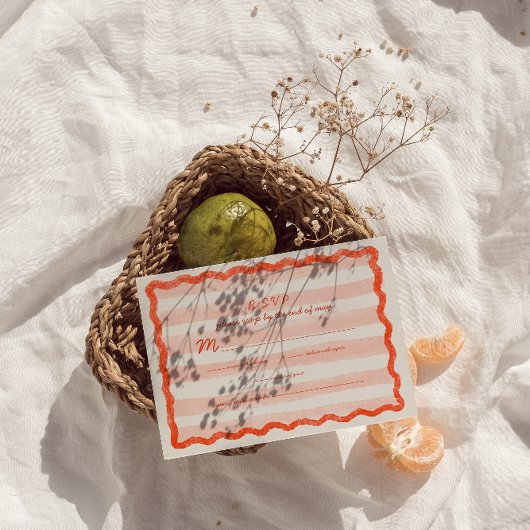 ピンクお洒落と赤のウェディングRSVPカード 出欠カード