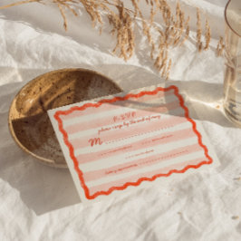 ピンクお洒落と赤のウェディングRSVPカード 出欠カード