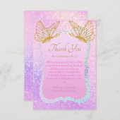 ピンクお洒落と金ゴールドの赤ちゃんシャワー サンキューカード (正面/裏面)