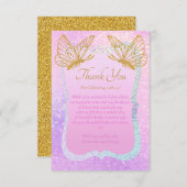 ピンクお洒落と金ゴールド・ベビー・シャワーサンキューカード サンキューカード (正面/裏面)