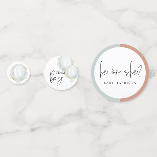 ピンクお洒落と青のバルーン性別の表示 コンフェッティ (正面)