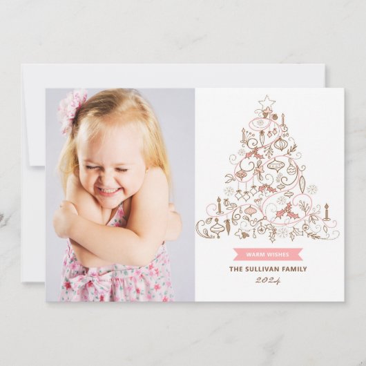 ピンクお洒落のクリスマスツリー写真 シーズンカード (正面)